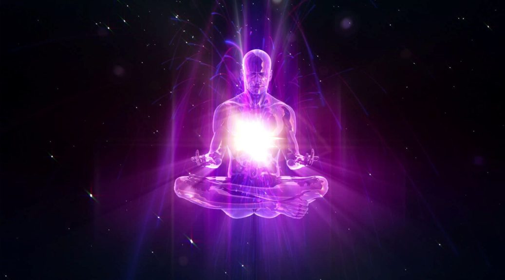 Illustrated aura around a seated figure